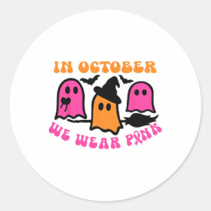 Oktober Wir tragen Pink Pumpkin Ghost Halloween Br Runder Aufkleber