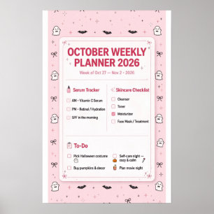 Oktober-Wochenplaner 2026 Rosa Coquette Poster
