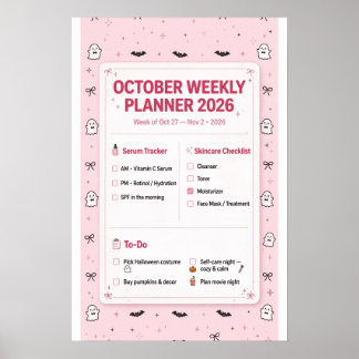 Oktober-Wochenplaner 2026 Rosa Coquette  Poster