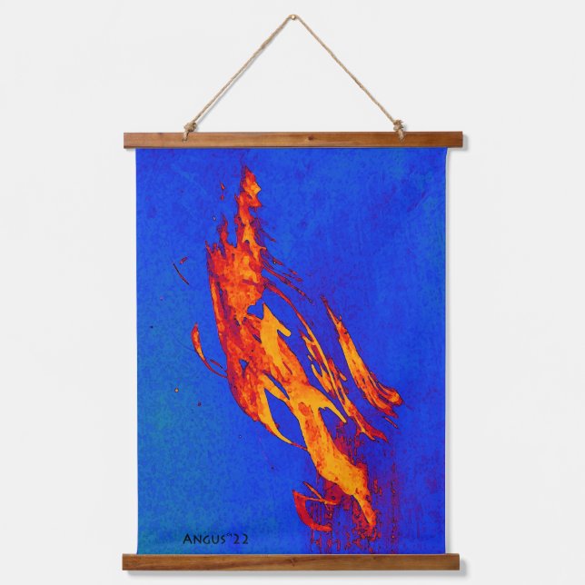 Oktoberfarbenes Tapesta tiefblau und goldfarben Wandteppich Mit Holzrahmen (Vorderseite)