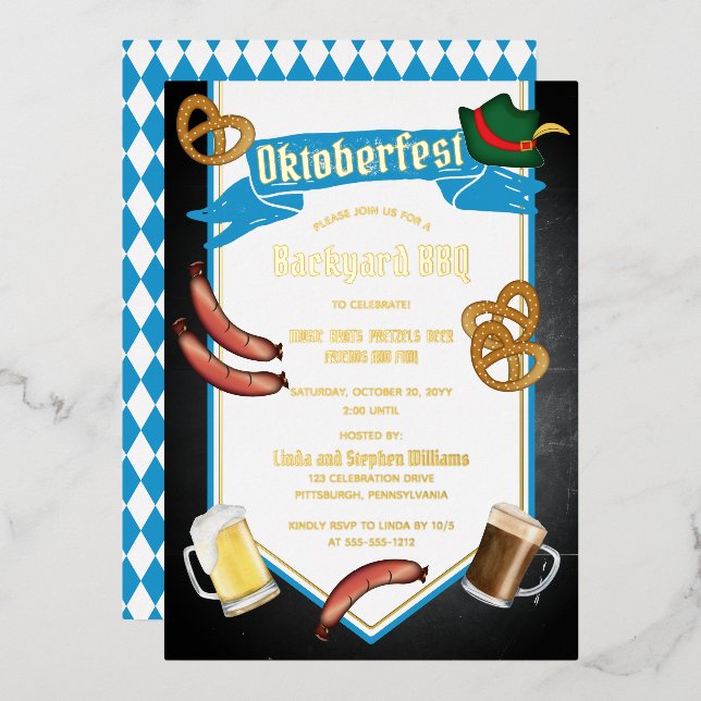 Oktoberfest Bayerischer Biergarten GRILLEN Party Folieneinladung (Vorderseite/Rückseite)