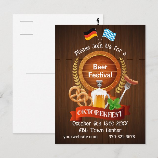 Oktoberfest Beer Barrel Postkarte (Vorne/Hinten)