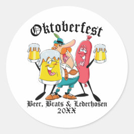 Oktoberfest Beer Brats & Lederhosen Runder Aufkleber