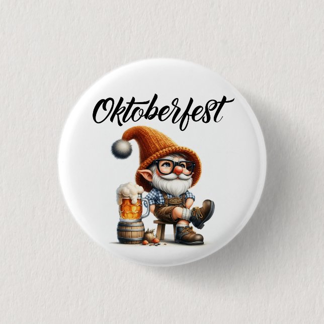 Oktoberfest Beer Gnome Button (Vorderseite)