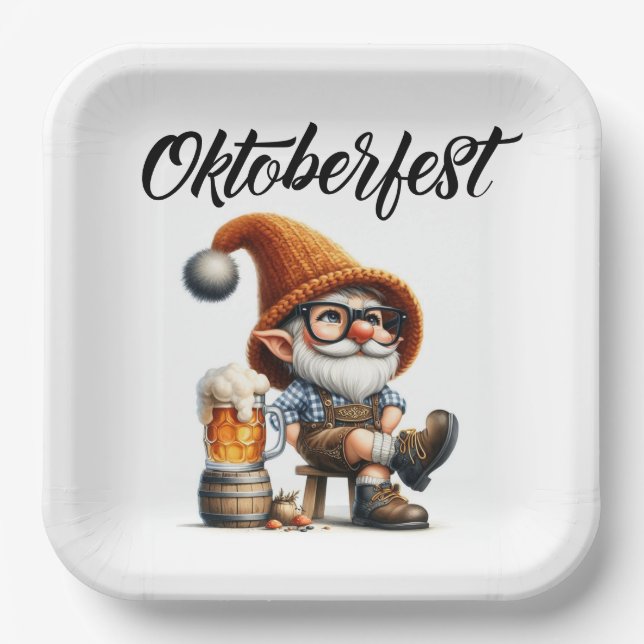 Oktoberfest Beer Gnome Pappteller (Vorderseite)