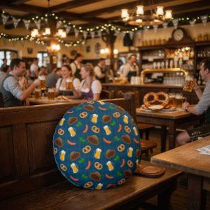 Oktoberfest-Bier-, Brezel- und Wurst-Musterdecke Rundes Kissen