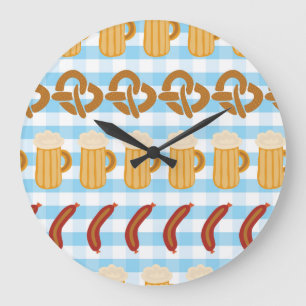Oktoberfest: Bier, Brezel, Wurst-Muster Große Wanduhr