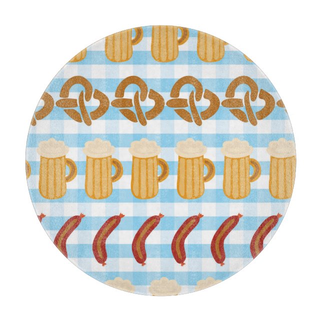 Oktoberfest: Bier, Salzbrezel, Wurstmuster Schneidebrett (Vorderseite)