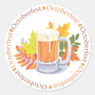 Oktoberfest-Bier und Herbstleaves Runder Aufkleber