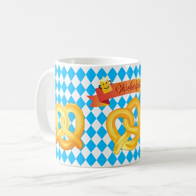 OKTOBERFEST Bierfestival Dekoration Blaues Muster Kaffeetasse (Vorderseite Links)
