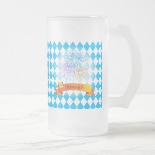 OKTOBERFEST Bierfestival Dekoration Blaues Muster Mattglas Bierglas