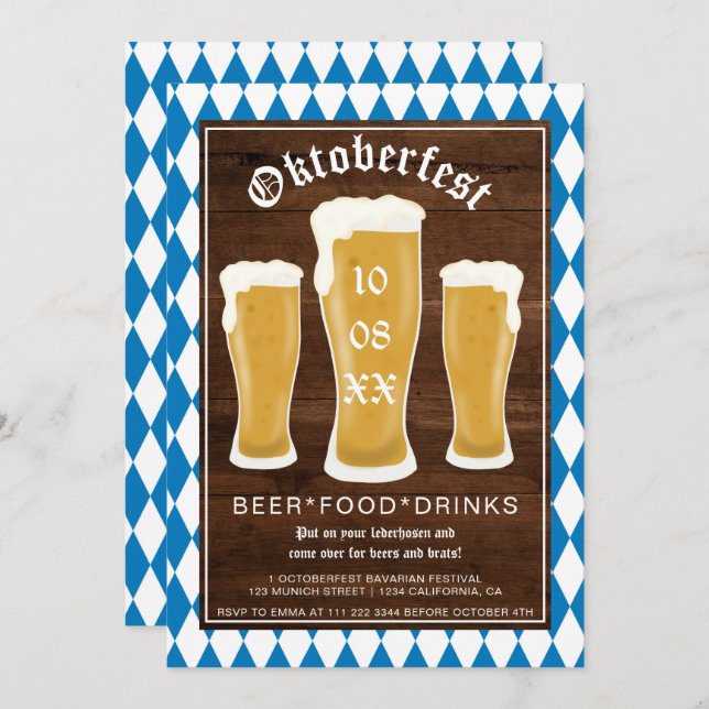 Oktoberfest Bierfestival Typografie Bayern Einladung (Vorne/Hinten)
