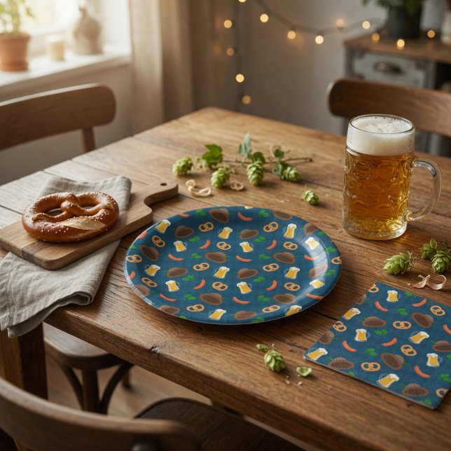 Oktoberfest-Biersorte, Bretzel- und Wurstmuster Pappteller (Von Creator hochgeladen)