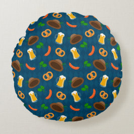 Oktoberfest-Biersorte, Bretzel- und Wurstmuster Rundes Kissen