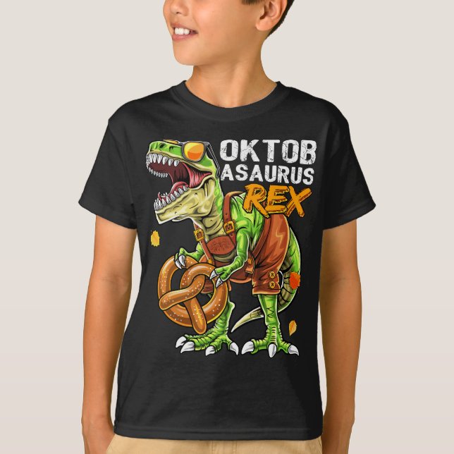 Oktoberfest Dinosaurier Lederhosen Bayerisches Kos T-Shirt (Vorderseite)