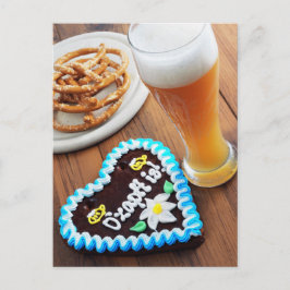 Oktoberfest Lebkuchenherz mit Brezel Bier Postkarte