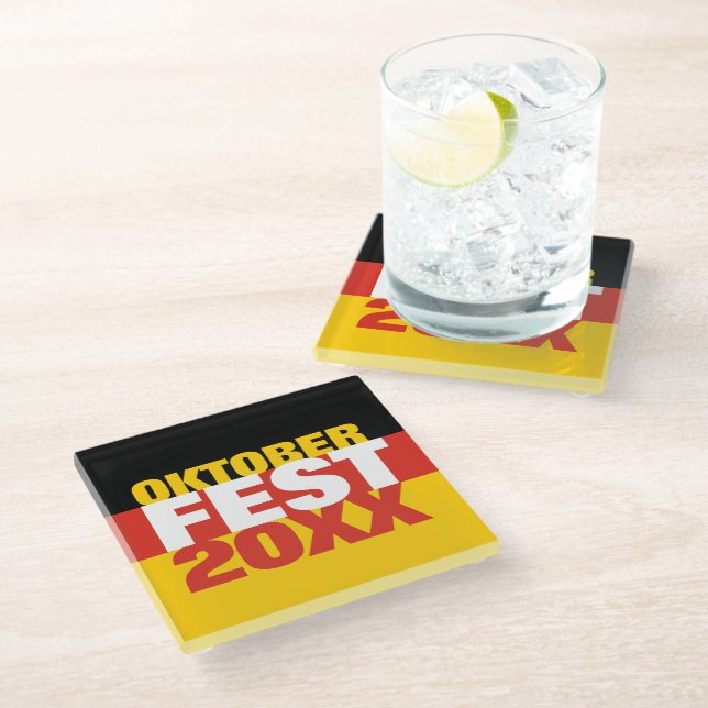 Oktoberfest Oktoberfest - Deutsche Flagge Glasuntersetzer (Schrägansicht)