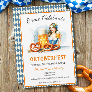 Oktoberfest-Party mit Bier und Brezeln ai  Einladung