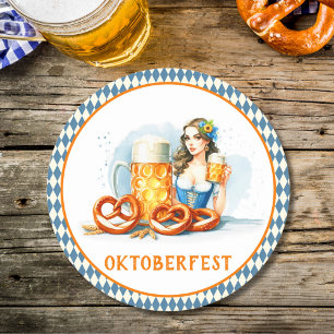 Oktoberfest-Party mit Bier und Brezeln ai Runder Pappuntersetzer