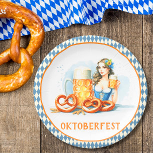 Oktoberfest Party mit Bier und Salzbrezeln ai Pappteller