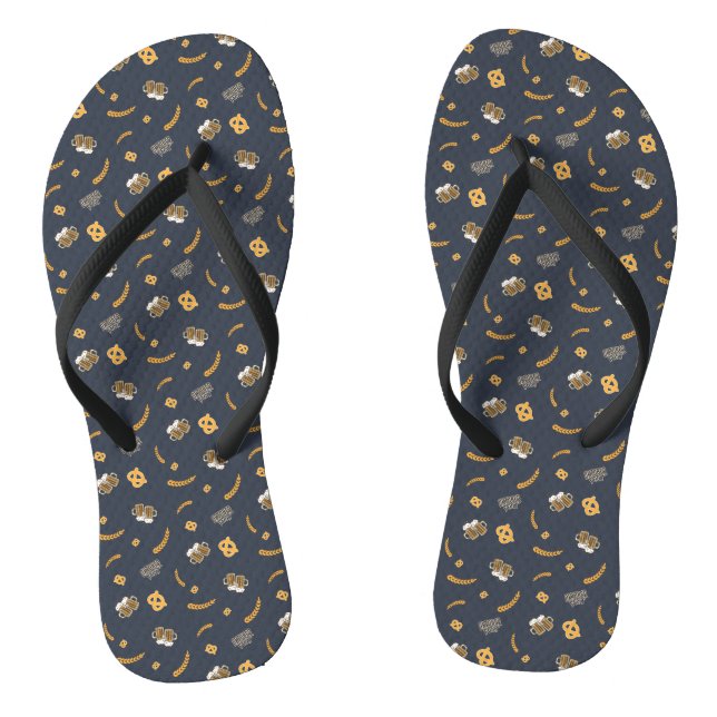 Oktoberfest Pretzel Bierfestival Muster Blau Flip Flops (Fußbett)
