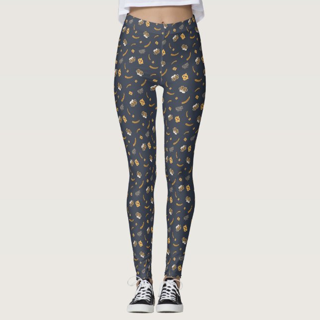 Oktoberfest Pretzel Bierfestival Muster Blau Leggings (Vorderseite)