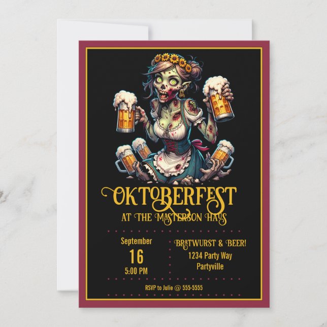 Oktoberfest Zombie Barmaid Einladung (Vorderseite)