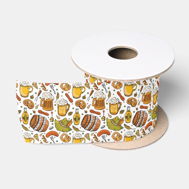 Oktoberfestbiere und Würstchen Satinband (Spule)