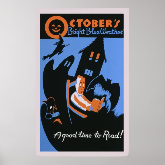 Oktoberlesbibliothek Halloween Vintag WPA Poster (Vorne)