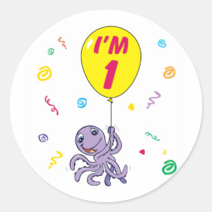 Oktopus 1. Geburtstag Runder Aufkleber