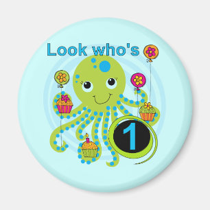 Oktopus 1. Geburtstag T - Shirt und Geschenke Magnet
