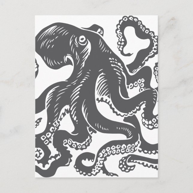 Oktopus 1 schwarz postkarte (Vorderseite)