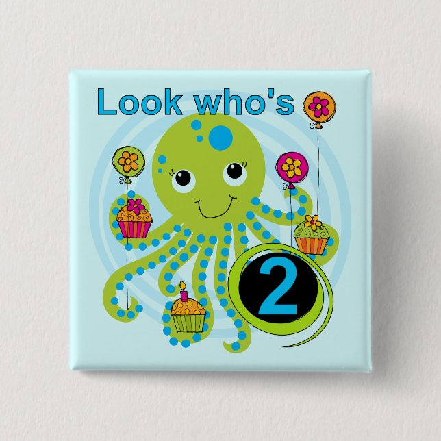 Oktopus 2. Geburtstag T Shirts und Geschenke Button (Vorderseite)