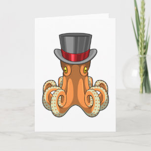 Oktopus als Gentleman mit Zylinderhut Karte