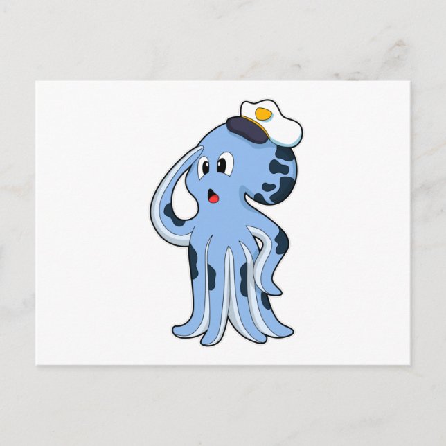 Oktopus als Kapitän mit Kappe Postkarte (Vorderseite)