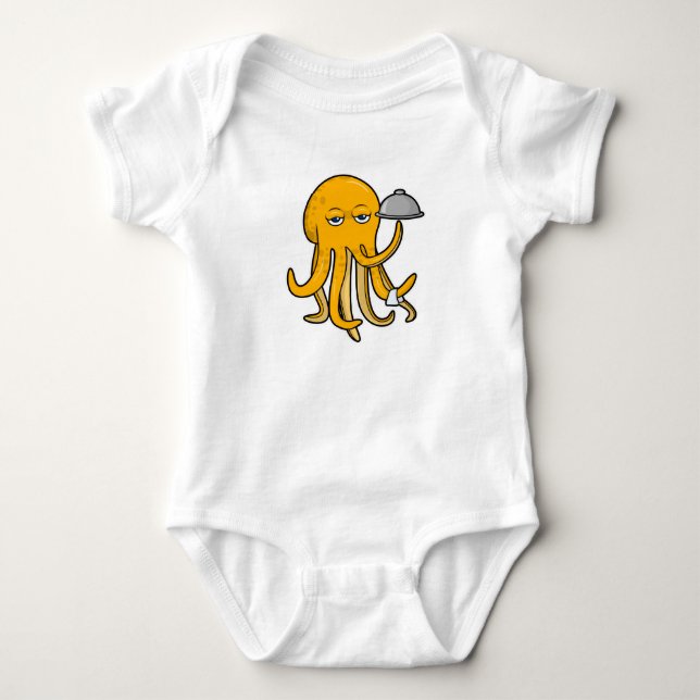 Oktopus als Kellner mit Serviertuch Baby Strampler (Vorderseite)