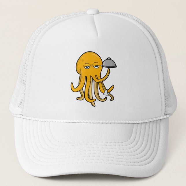 Oktopus als Kellner mit Serviertuch Truckerkappe (Vorderseite)
