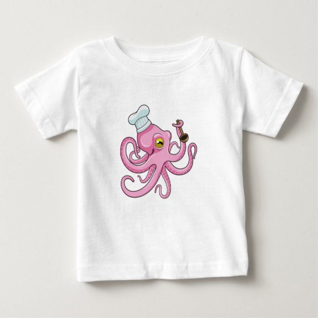 Oktopus als Koch mit Holzlöffel Baby T-shirt (Vorderseite)