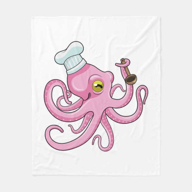 Oktopus als Koch mit Holzlöffel Fleecedecke (Vorderseite)