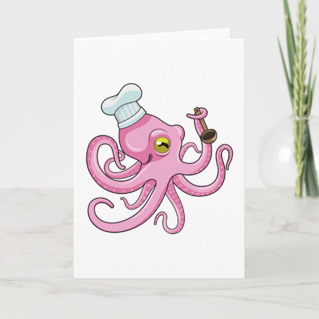 Oktopus als Koch mit Holzlöffel Karte (Vorderseite)