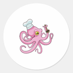 Oktopus als Koch mit Holzlöffel Runder Aufkleber