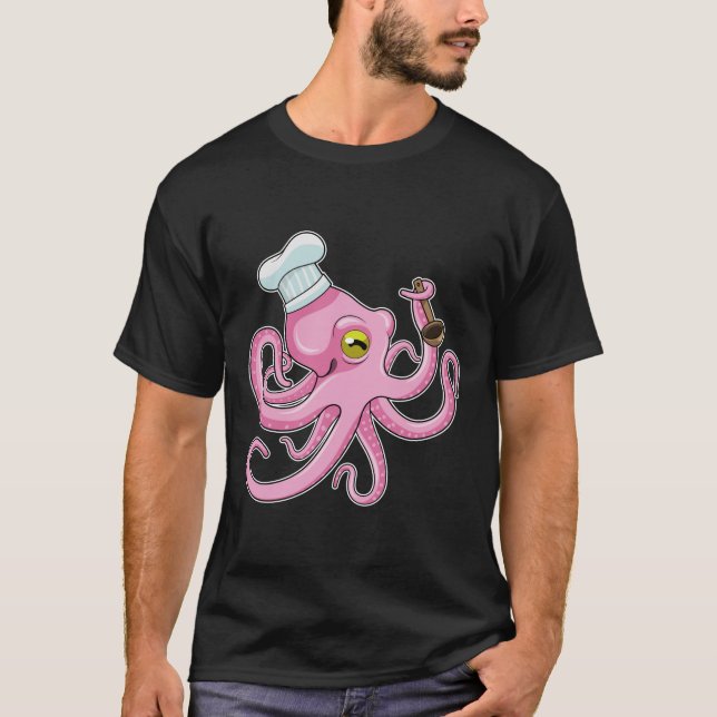 Oktopus als Koch mit Holzlöffel T-Shirt (Vorderseite)
