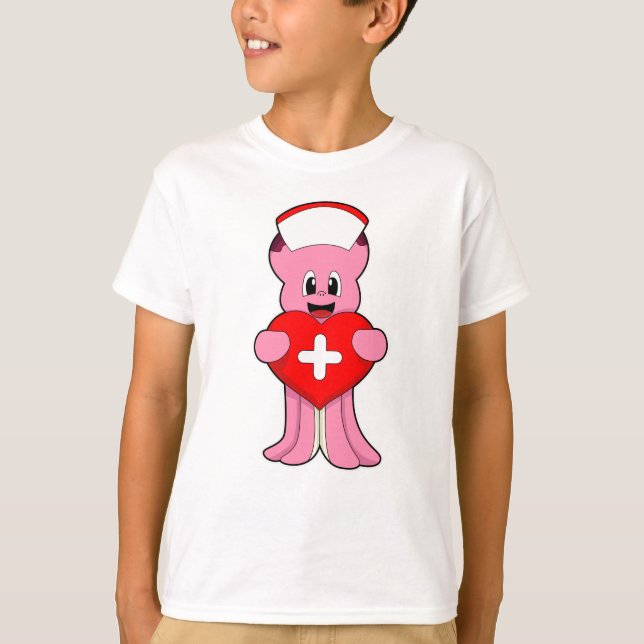 Oktopus als Krankenschwester mit Herz T-Shirt (Vorderseite)