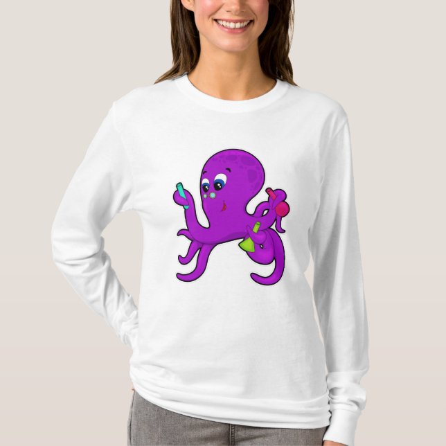 Oktopus als Lehrer mit Laborausrüstung T-Shirt (Vorderseite)