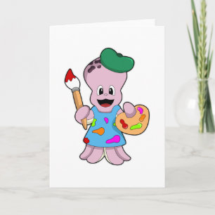 Oktopus als Maler mit Pinsel Karte