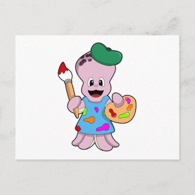 Oktopus als Maler mit Pinsel Postkarte (Vorderseite)