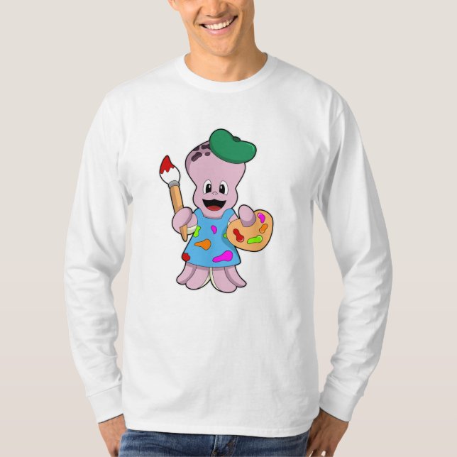 Oktopus als Maler mit Pinsel T-Shirt (Vorderseite)