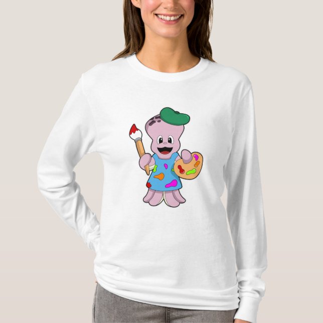 Oktopus als Maler mit Pinsel T-Shirt (Vorderseite)