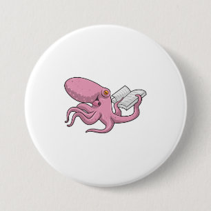 Oktopus als Nerd mit Buch Button