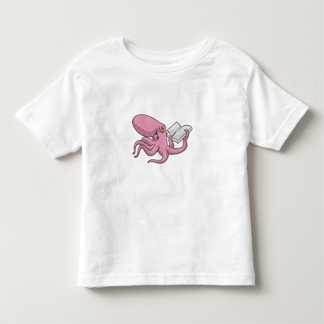 Oktopus als Nerd mit Buch Kleinkind T-shirt (Vorderseite)
